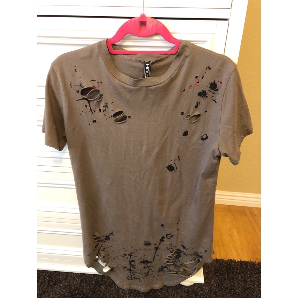 Tan/Brown Distressed “Yeezy” Long T-Shirt - Picture 1 of 2